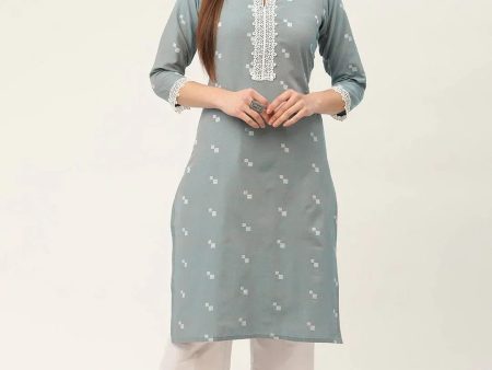 Women Cotton Jacquard Geometric Printed Kurta Grey - Rasiya on Sale