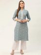 Women Cotton Jacquard Geometric Printed Kurta Grey - Rasiya on Sale