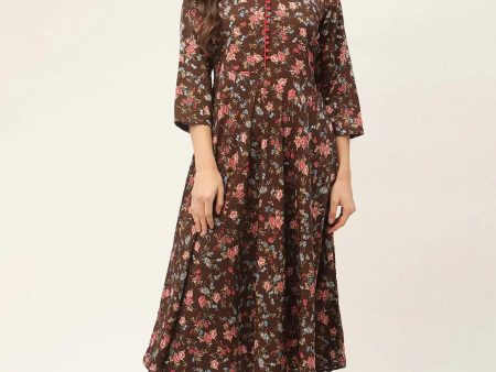 Women Flared Printed Kurta Brown - Rasiya Online now