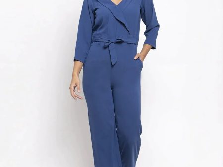 Women Blue Solid Jumpsuit - Rasiya Cheap