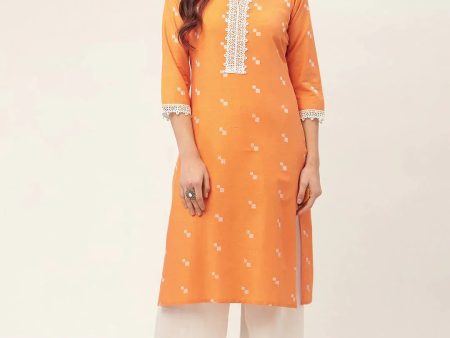 Women Cotton Jacquard Geometric Printed Kurta Orange - Rasiya Online Sale