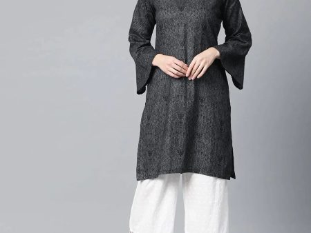 Women Charcoal Grey & Black Printed Straight Kurta - Rasiya Online Sale