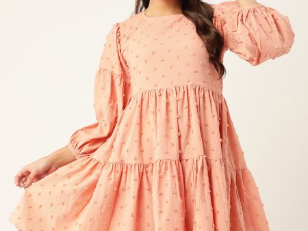 Women Georgette Puff Sleeves Tiered Dress Peach - Rasiya Online now