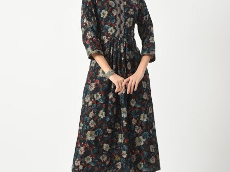 Blue Foil Printed Flared Kurta With Pant Set - Rasiya Online Hot Sale