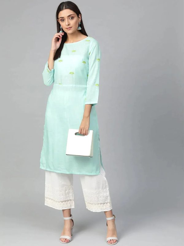 Women Blue Yoke Design Straight Kurta - Rasiya Online now