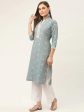 Women Cotton Jacquard Geometric Printed Kurta Grey - Rasiya on Sale