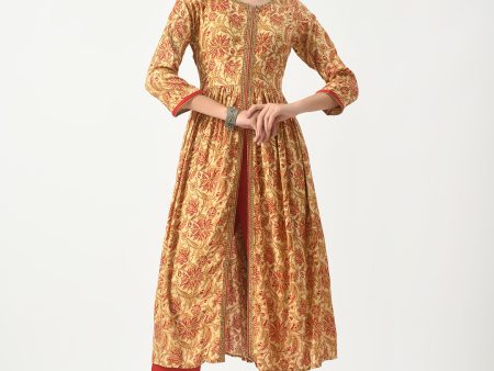 Beige Floral Printed Flared Kurta With Pant - Rasiya Online Hot Sale