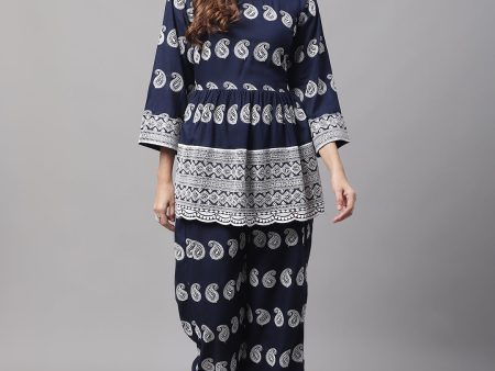 Women Embroidered And Sequin Work Co-Ords Navy - Rasiya Online