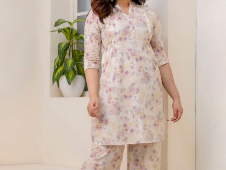 Women Cream Printed Co-Ord set - Rasiya For Sale