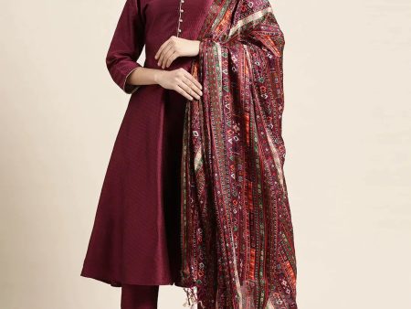 Women Dupion Silk Jacquard Kurta With Trousers & Dupatta Purple - Rasiya Fashion