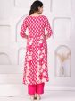 Women Floral Printed Regular Thread Work Kurta with Palazzos & With Dupatta (Pink) - Rasiya Online