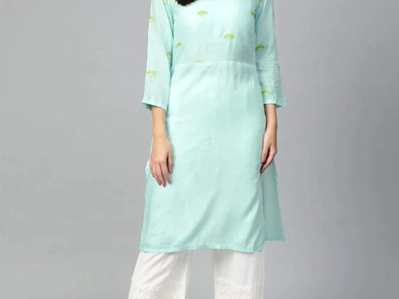 Women Blue Yoke Design Straight Kurta - Rasiya Online now