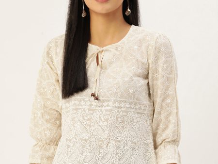 Chikankari Sequen Work Empire Top Cream - Rasiya Supply