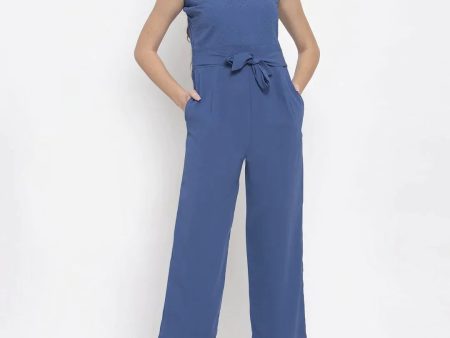 Women Blue Solid Embellished Jumpsuit - Rasiya on Sale